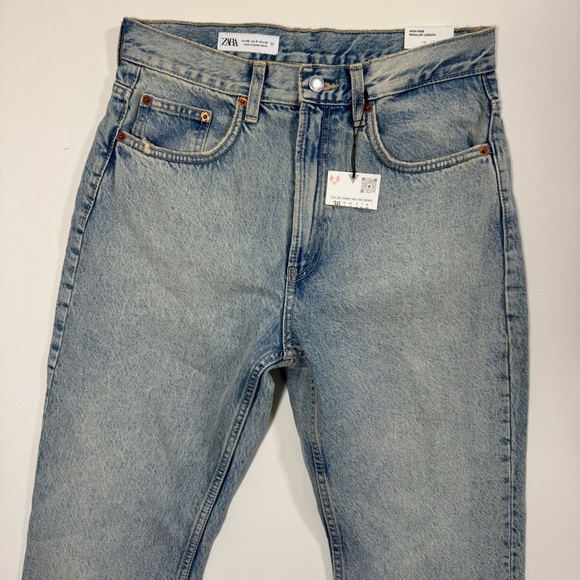 ZARA High Rise Straight Leg Jeans Light Wash Blue 36 / 4 Denim Streetwear Casual - Picture 5 of 14